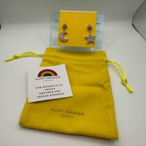 Kurt Geiger Star Moon Eagle Head earrings and Dust Bag NWT - Picture 2 of 8